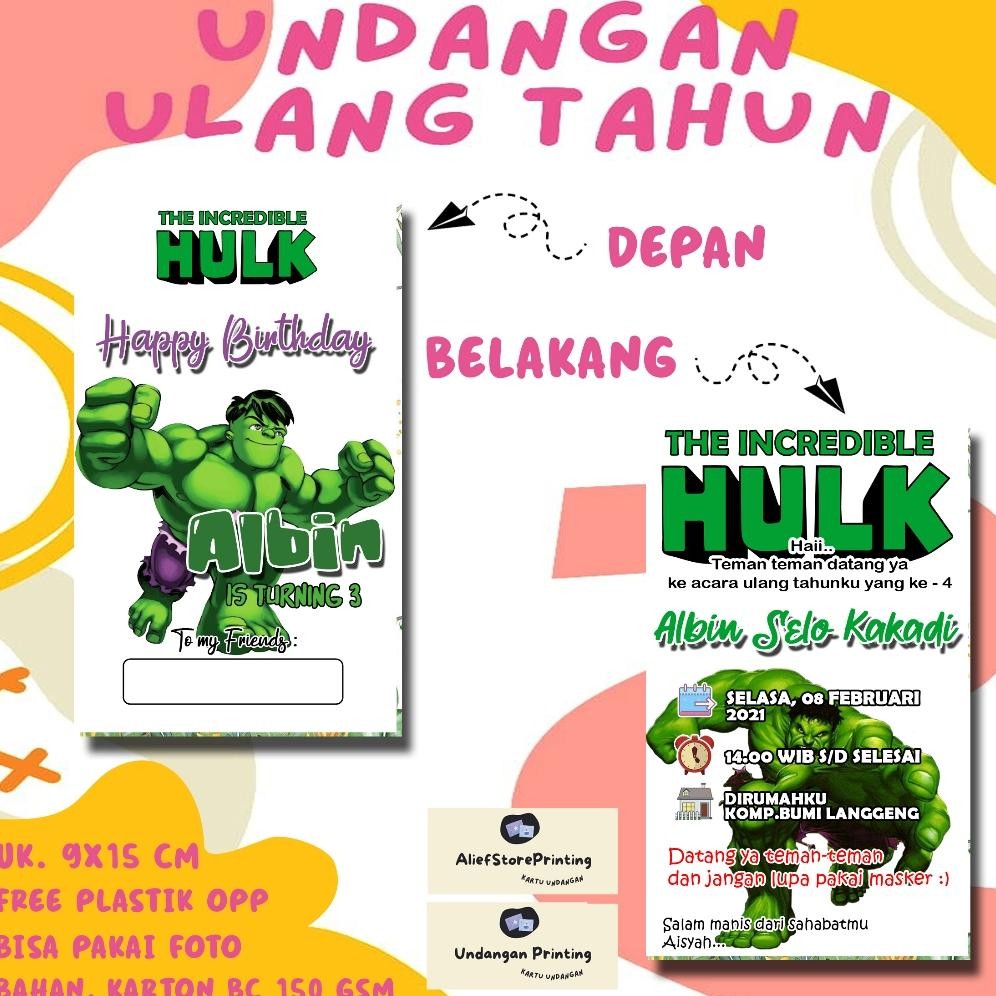 Undangan Ulang tahun HULK  (30 PCS / 50 PCS ) Undangan Ulang tahun anak Undangan kartun anak Ulang t