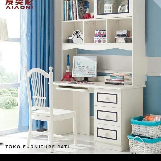 meja belajar anak warna putih minimalis