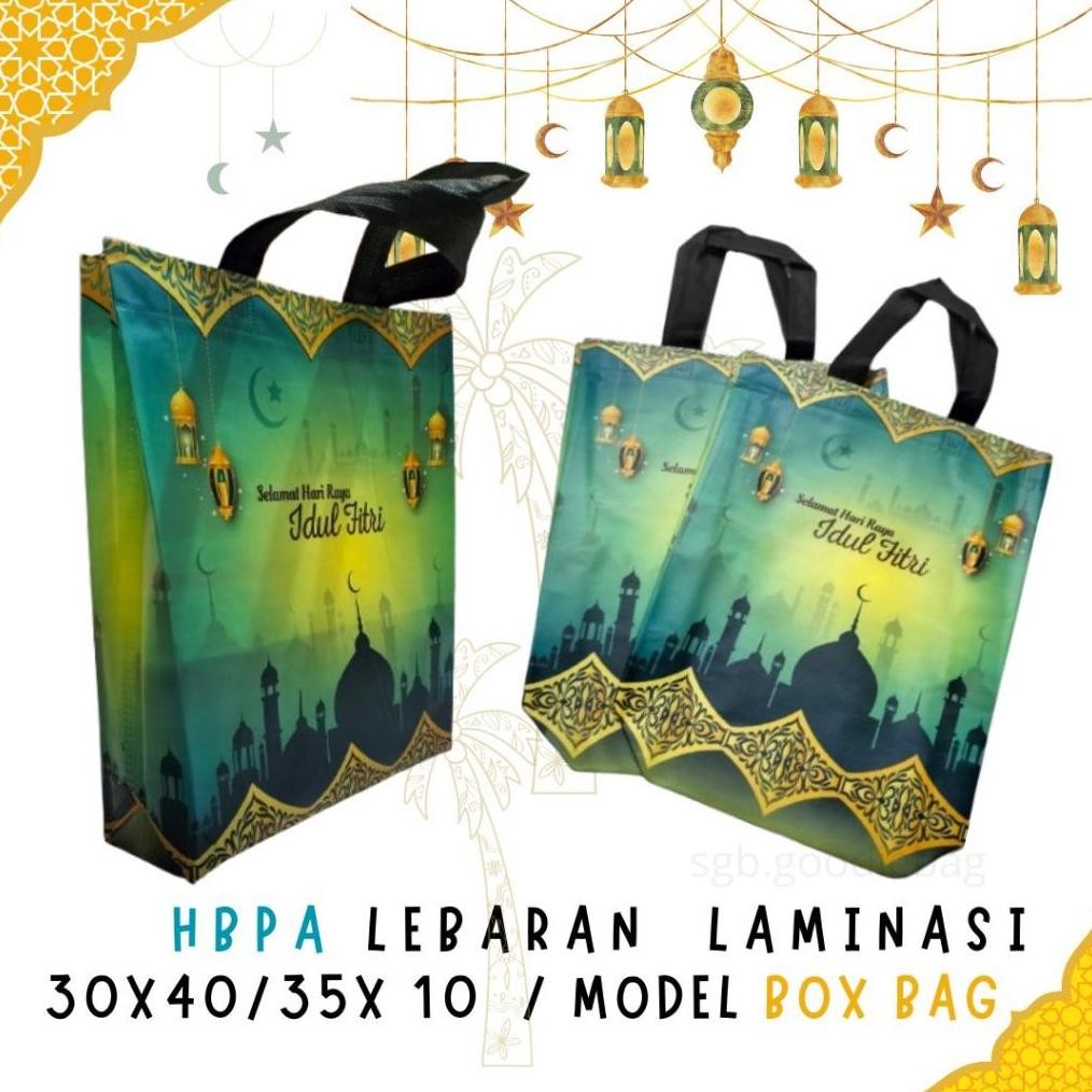 

tas hampers lebaran laminasi ukuran 38X45 dan 30x40/35 model box isi 12 pcs Nugi