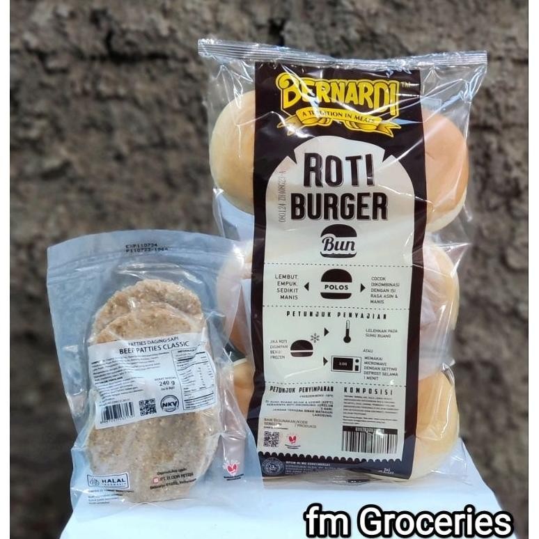 

Paket Roti Burger polos Bernardi + Bernardi beef patties Nugi