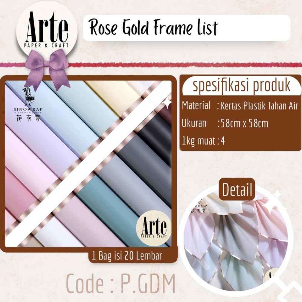 

20 Lembar Cellophane Rose Gold Frame Border Bouquet Bingkai Jelly Film List Kertas Buket Korea Bunga Flower Wrapping Paper Varian Color Kado Arte Grosir Florist Supply Jakarta P.GDM Nugi