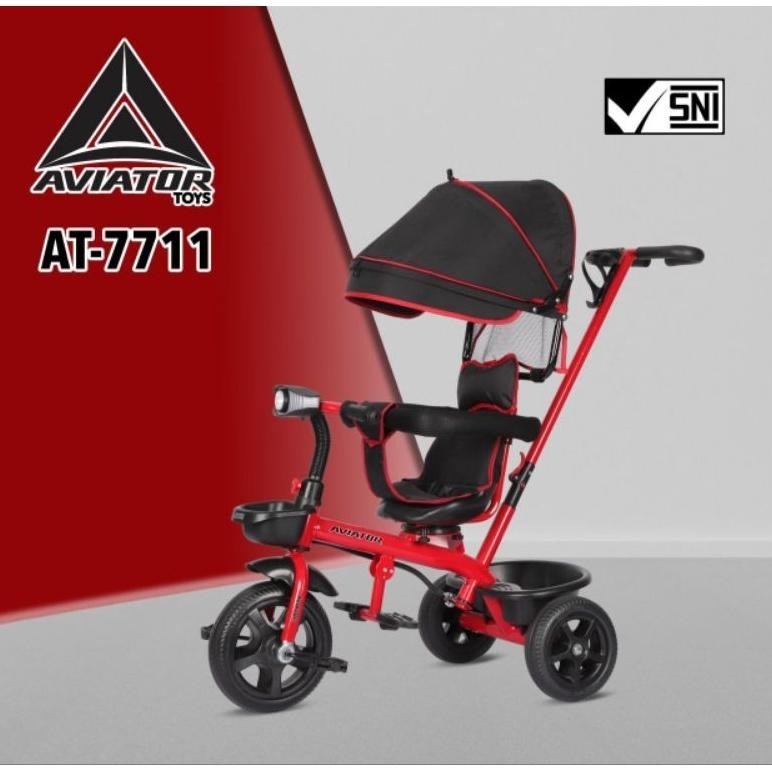 Terlaris Tricycle Aviator 7711 Mainan Sepeda Dorongan Anak Tiga 3 Roda Kanopi Musik