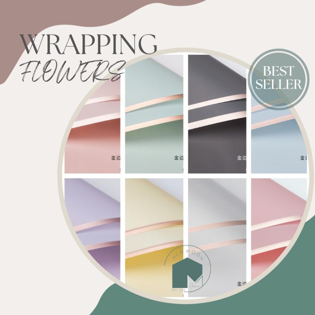 

20 lembar flower wrap rose grade A sinowrap gold frame list border cellophane paper wrapping korea buket bungkus Nugi