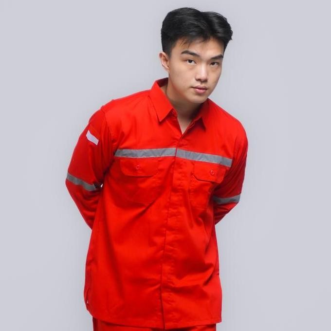 Baju Safety Wearpack Merah HSE Seragam Kerja Teknisi Proyek Tambang K3