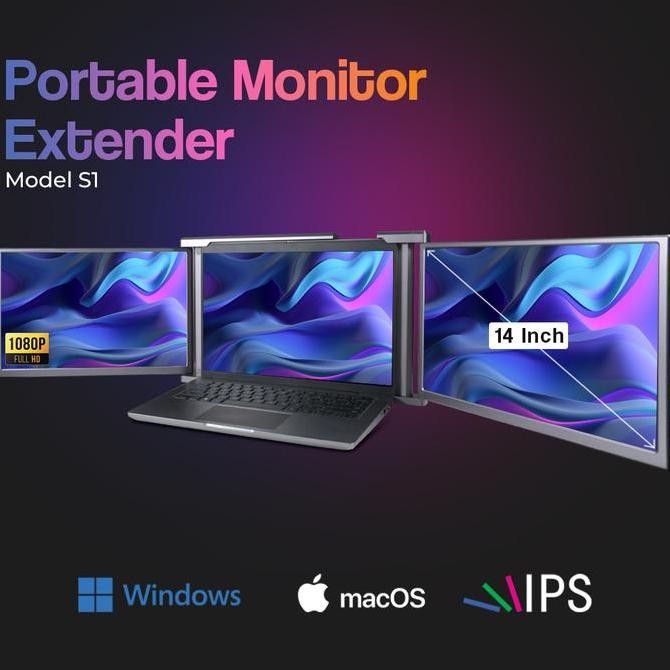 TERLARIS - Aibecy Portable Monitor Dual Screen Extender 14 Inch IPS 60Hz 1080p - S1 - Silver