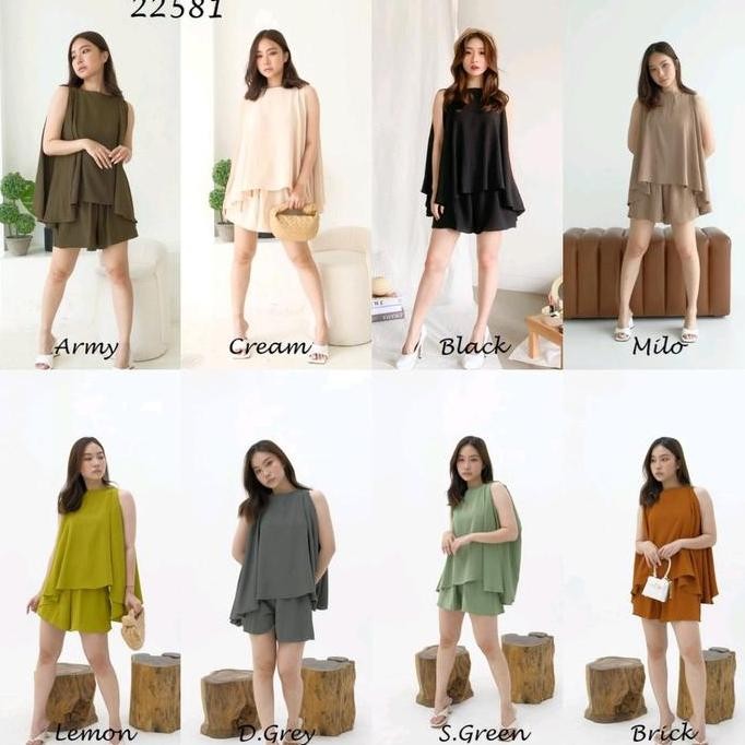 Fina Batwing Loose Set Setelan Celana Pendek Wanita Outfit Pantai