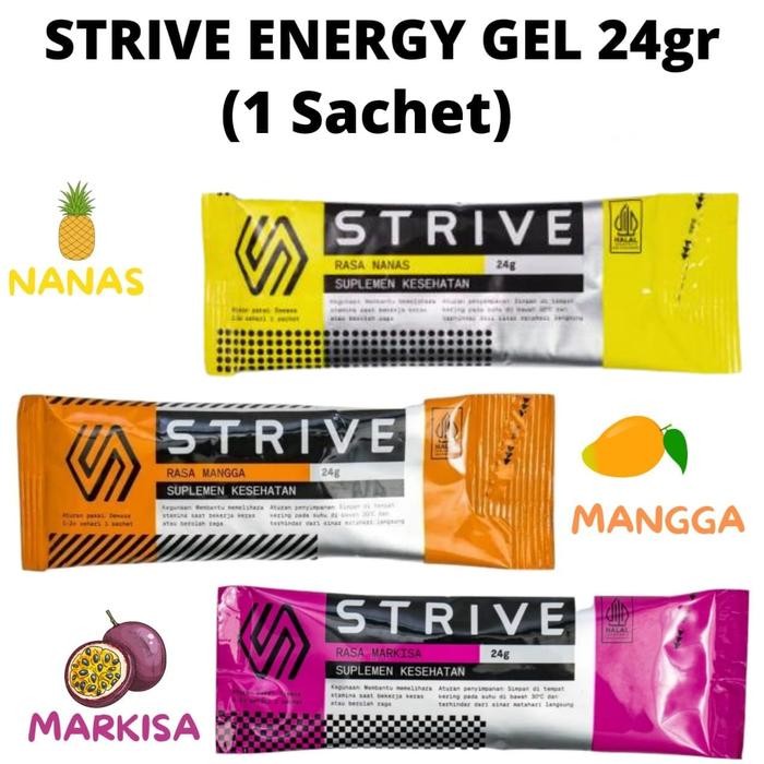 

New STRIVE ENERGY GEL 24g NANAS MARKISA MANGGA supplemen tenaga lari sepeda triathlon GU