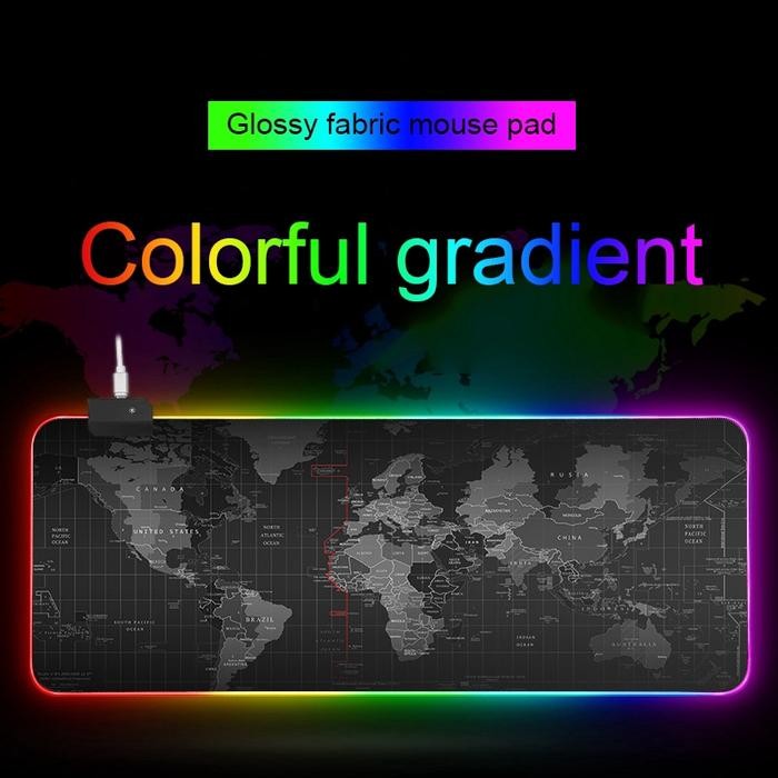 (Expert) Mousepad RGB Atlas Peta Dunia Gaming Lampu Warna Warni Big Jumbo Besar