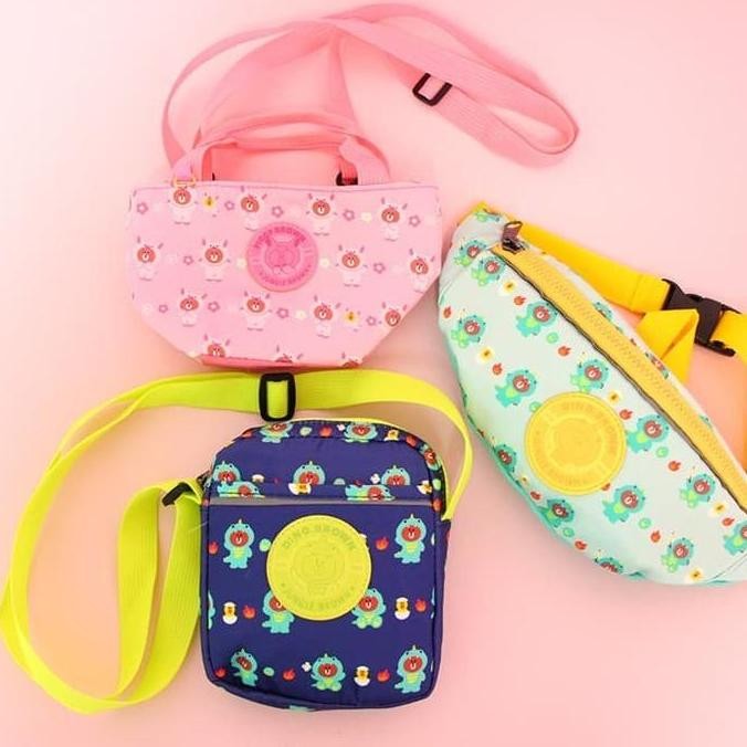 [original] line friends bag jungle dino piggy brown sling bag [terlaris] [terbaik]