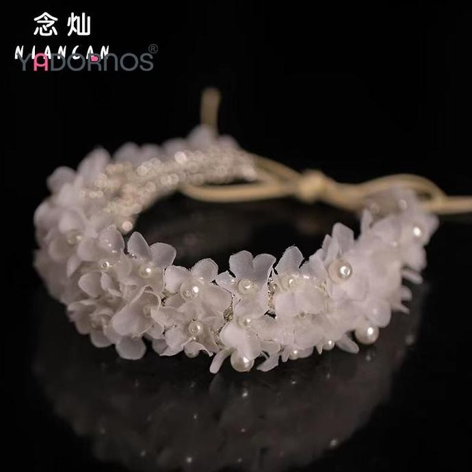 BARU  YADORNOS Hiasan kepala pengantin Korea set ikat kepala putih bunga peri super gaun pengantin a