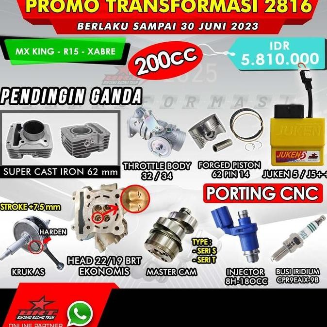 PAKET BORE UP BRT 200 CC VIXION NVA NVL MX KING R15 V2