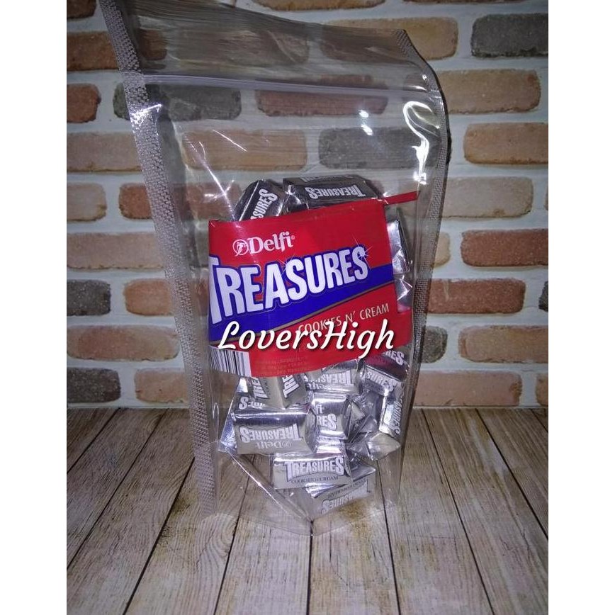 

Delfi Treasure Cookies Cream Silver Golden Almond Kiloan Termurah