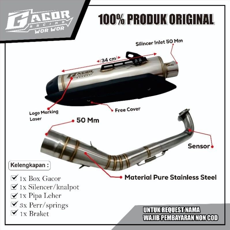 Knalpot Standar Racing Gacor Original Bas Adem Vario110 Karbu Pcx160 Vario125 Bohlam Vario160 Genio 