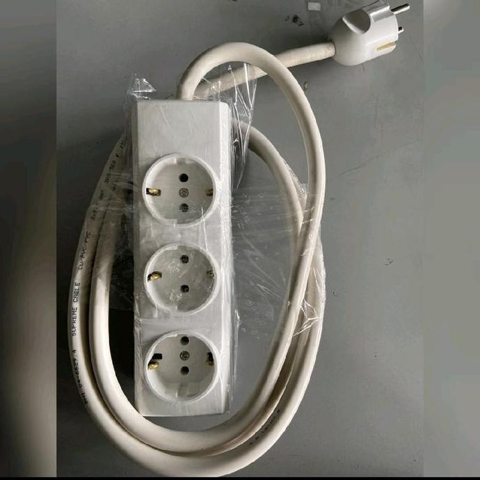 Stop Kontak Broco 3 Lubang Rakit + Kabel Tunggal 2 Meter + Steker Colokan Set