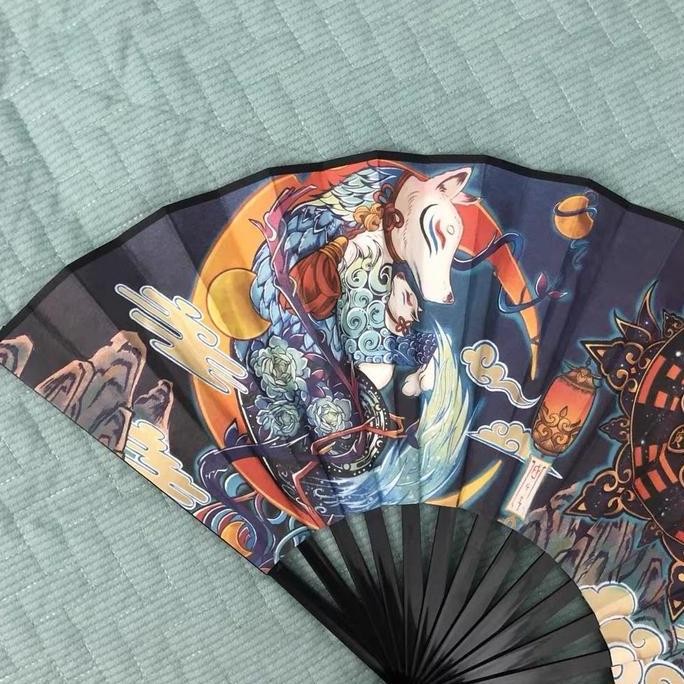 [Kipas Tiamo] Souvenir Kipas Lipat Tangan Zodiak Cina Bahan Kain