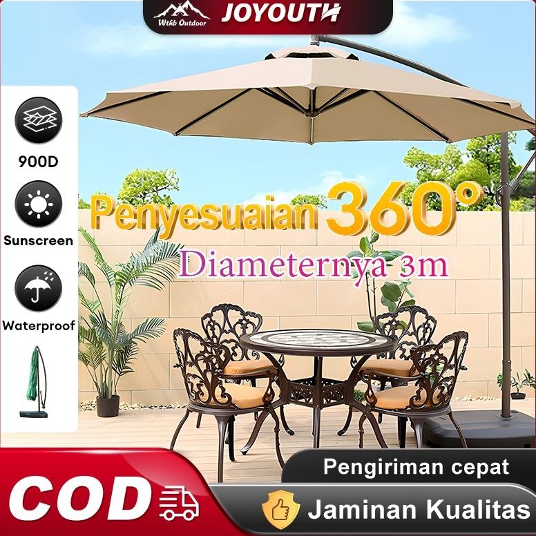 Payung Taman Outdoor Payung Gantung 3m Cafe Payung Teduh Matahari Umbrella Pelindung Bulat Dengan Da