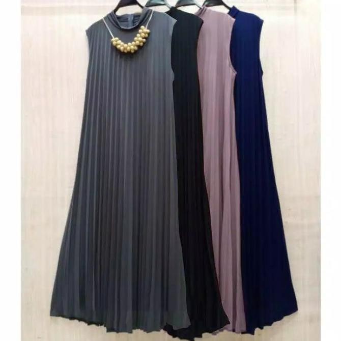 Baju Gamis Wanita Plisket Maxy Lengan Buntung/Tanpa lengan/Gamis kensi