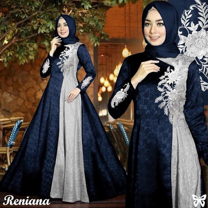 Maxi Gamis Pesta RENIANA L, XXL, 3XL dan 5XL Baloteli Emboss Bordir