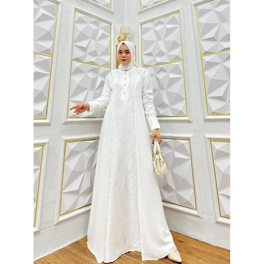 GAMIS PESTA WANITA MUSLIM TERBARU PUTIH MEWAH