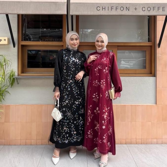 Dezhaf - Aruna Dress Satin / Dress Brukat / Dress Tile Garden / Dress Lebaran