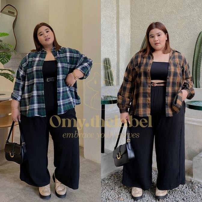 SIAP KIRIM KATE KEMEJA FLANEL JUMBO BIG SIZE LD 130-140 KOTAK KOTAK CASUAL WANITA