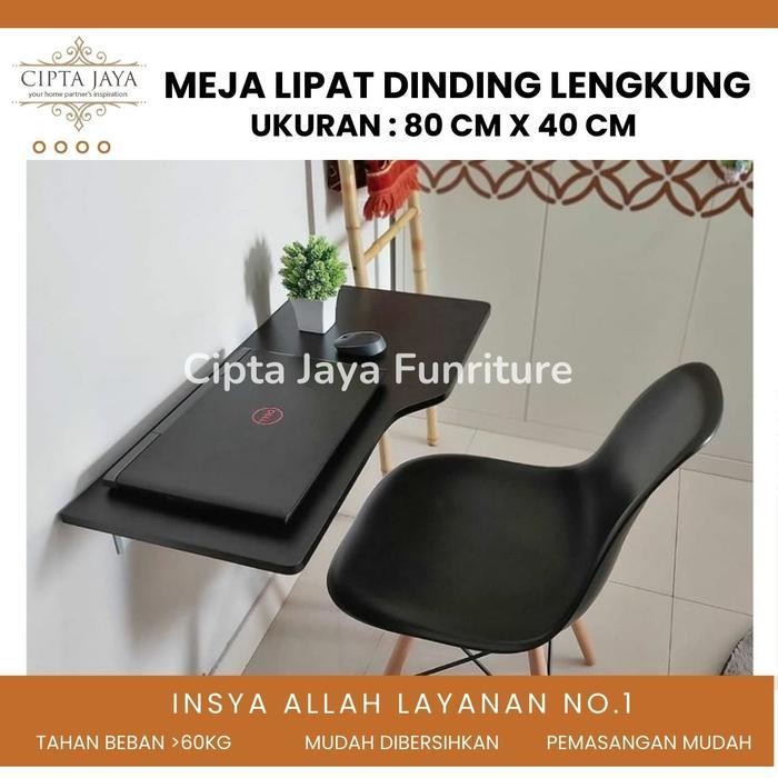 Meja Lipat Dinding Tempel Belajar Kerja Dapur Lipet Minimalis Simpel Murah Lengkung Piggir Wfh Sudah