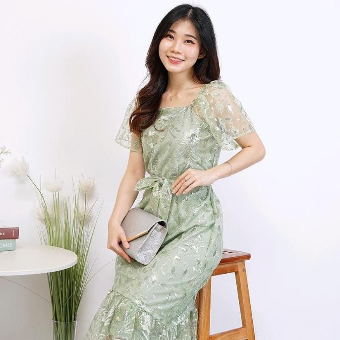 K097 Baju Dress Wanita Kekinian cocok untuk Kondangan Wedding Dress Korean Style Tangan Sabrina / Br