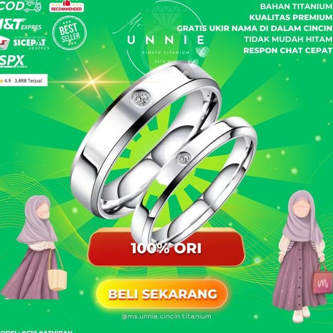 Cincin Couple Titanium mata satu silver baru polos