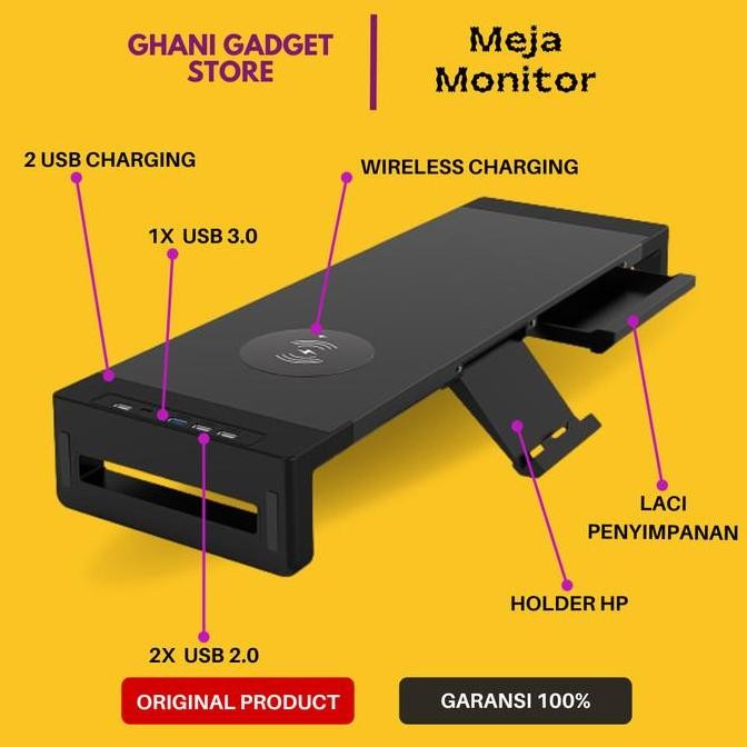 

Sale Meja Dudukan Monitor Penyangga Desk Komputer Pc Stand Wireless Charging Usb Port Charger