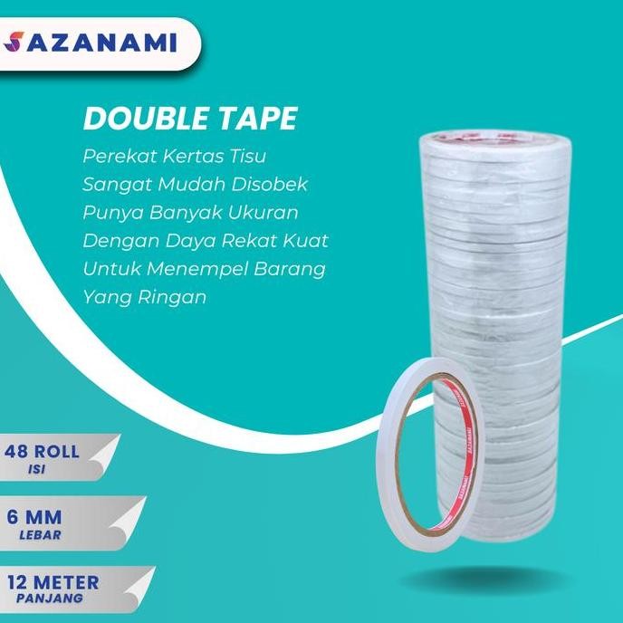 

promo double tape kertas putih sazanami 6mm x 12m 1 pack 48 roll