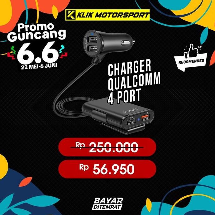 promo charger mobil 4 port usb fast charging 3.1a qualcomm quick charge kabel panjang
