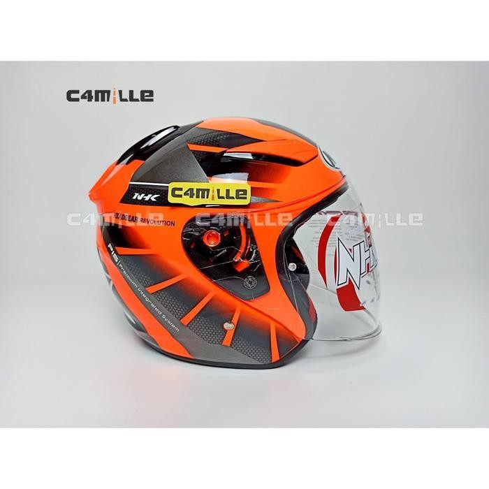 Helm Nhk R1 Octarium Black Orange Fluo Double Visor Half Face