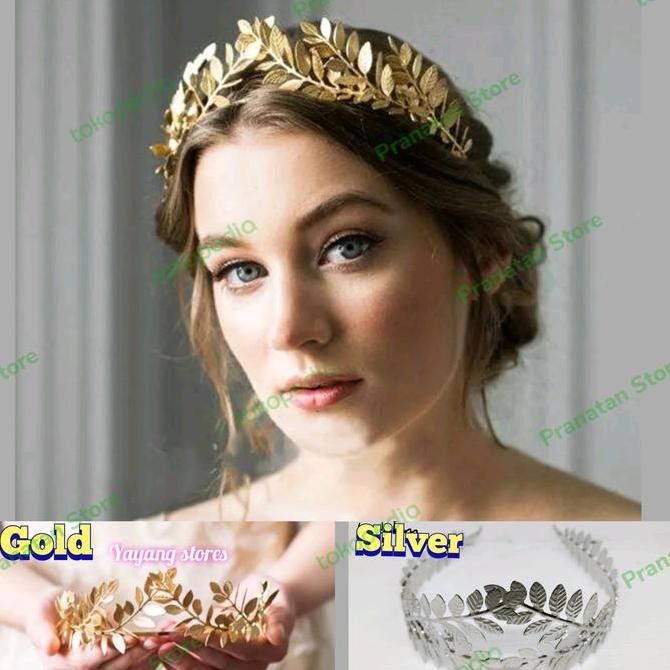 Hiasan Rambut Kepala Daun Emas / Mahkota Putri Ratu Bridal Yunani