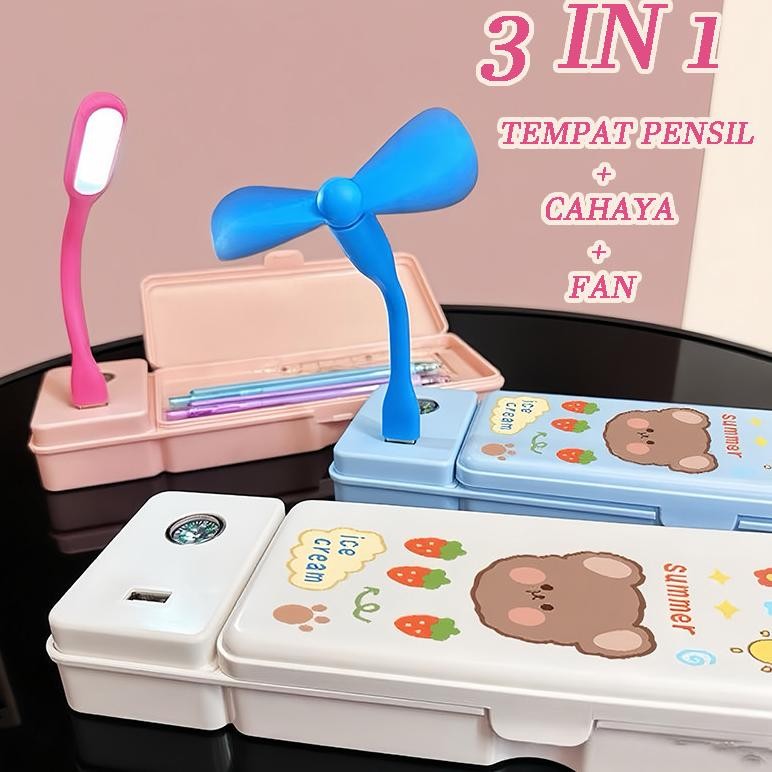 

KEIASATAS3 IN 1 Kotak Pensil Multifungsi Kotak Alat Tulis Stationery Case Kotak Pensil Kipas Angin Lampu Meja Kecil Kotak Penyimpanan Perlengkapan Belajar