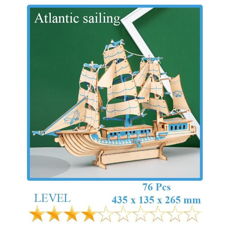 Puzzle 3D Kayu / 3D Wooden Puzzle Diy Model Kapal Layar Biru / Kapal Sailing / Sailing Ship