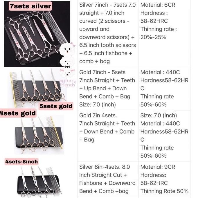 Pet grooming scissors set PURPLE DRAGON 7inch Premium quality