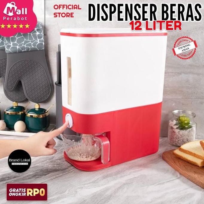 Produk Baru Dispenser Beras 12L Otomatis + Wadah Pengering | Rice Box Transparan Anti Lembab