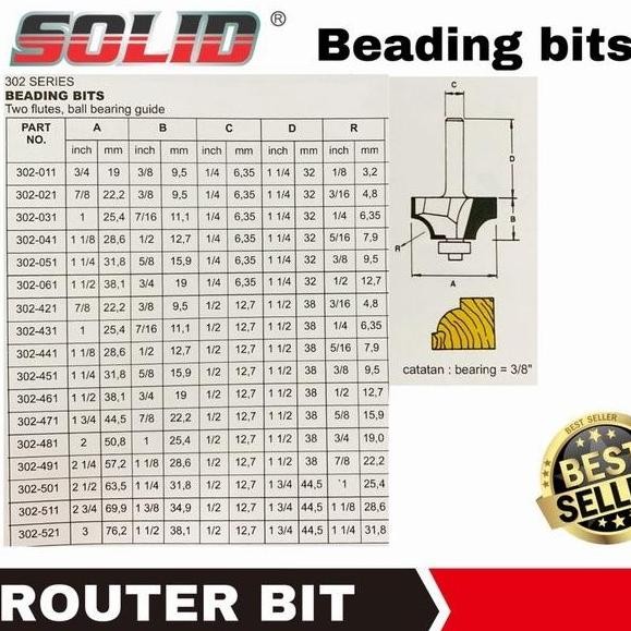Mata router mata profil 302-011 beading bit SOLID