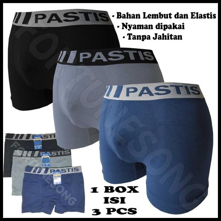 Promo 3 Pcs Celana Dalam Boxer Pria Pastis / Celana Dalam Pria Pastis