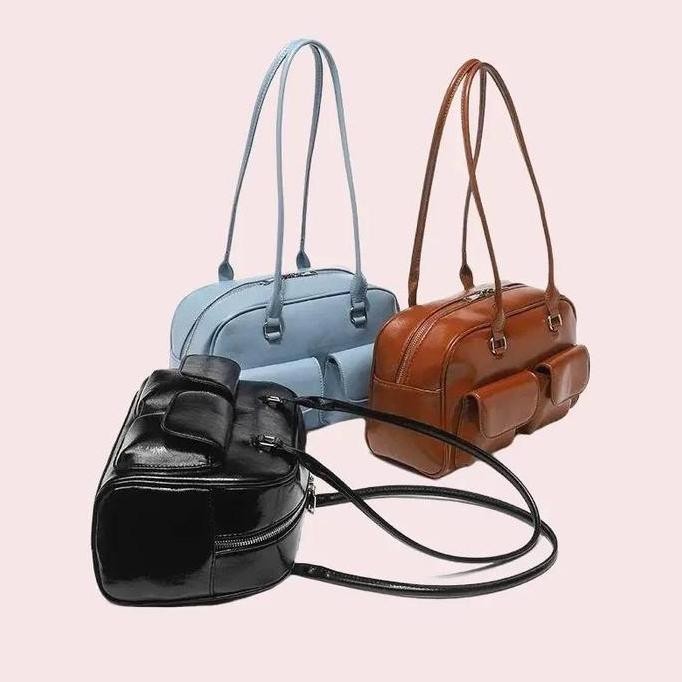 Asli Tas Bahu Wanita Leoni Kulit Hitam Korea Style Banyak Kantong Totebag Cewek Premium