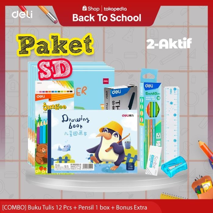 

SWG PAKET SD SEKOLAH DASAR Buku tulis/pulpen/Pensil Set/Penggaris/buku gambar/pensil warna/Stationery