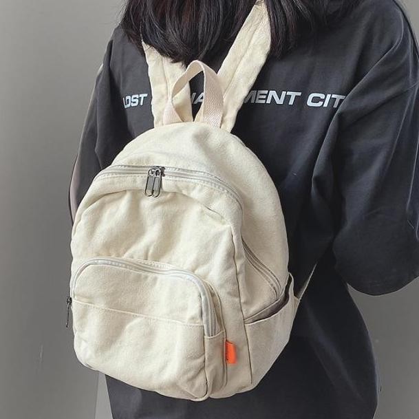 Asli Tas Ransel Mini Kanvas Wanita Korea - Tas Sekolah Import Model Kecil Stylish