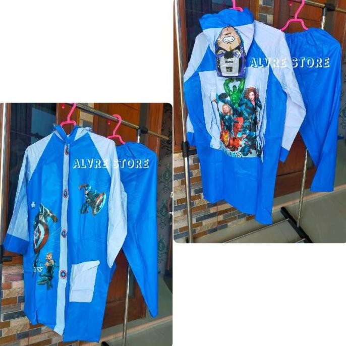 Jas Hujan Anak Setelan Jaket Celana Karakter+Backpack Mantel Anak Backpack 886