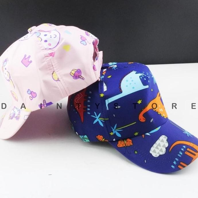 Topi Anak Perempuan Cowok Cewek Motif Karakter Lucu Unicorn Dan Dino 1-5 Tahun
