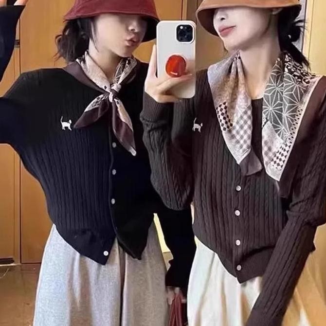 Atasan Rajut Wanita dengan Syal Motif Y6295 - Cardigan Rajut dengan Scarf - Top, Baju, Lembut, Panja