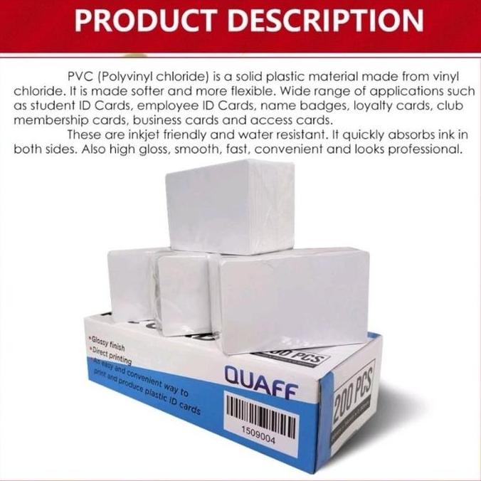 

QUAFF Kartu printable inkjet Id card (PVC ID CARD) bisa inkjet 200pcs/box 86mm*54mm