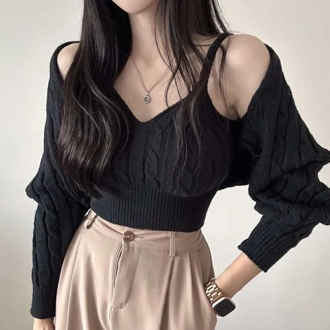 [PREMIUM]Berynette 0286 Jemma halter neck knit top sweater wanita atasan cardigan knitwear tangan pa