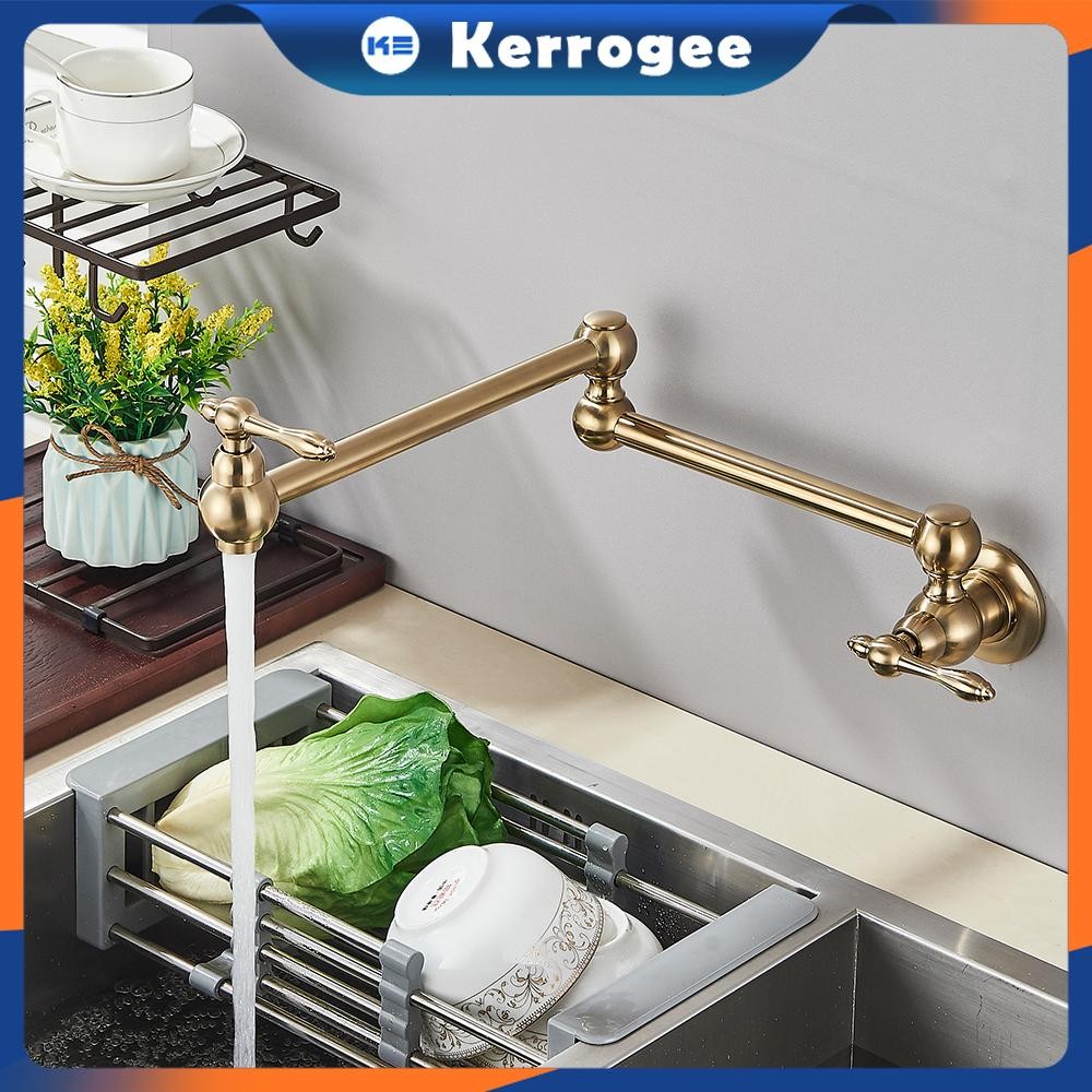 Keran Wastafel Dinding Brushed Brass Keran Wastafel Cuci Piring Kran Air Wastafel Kran Dinding Folda