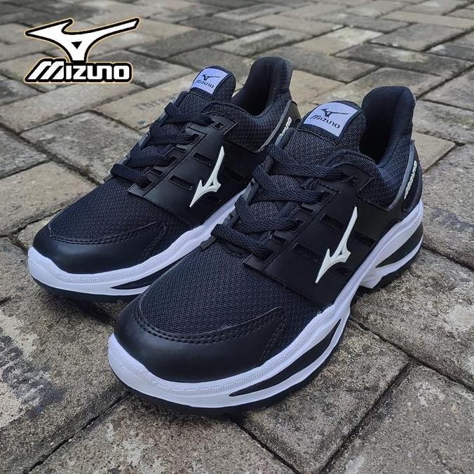 Sepatu Mizuno Pria Model Running Hitam Putih - Sepatu Olahraga Volly - Spatu Sneakers Pria Wanita Or