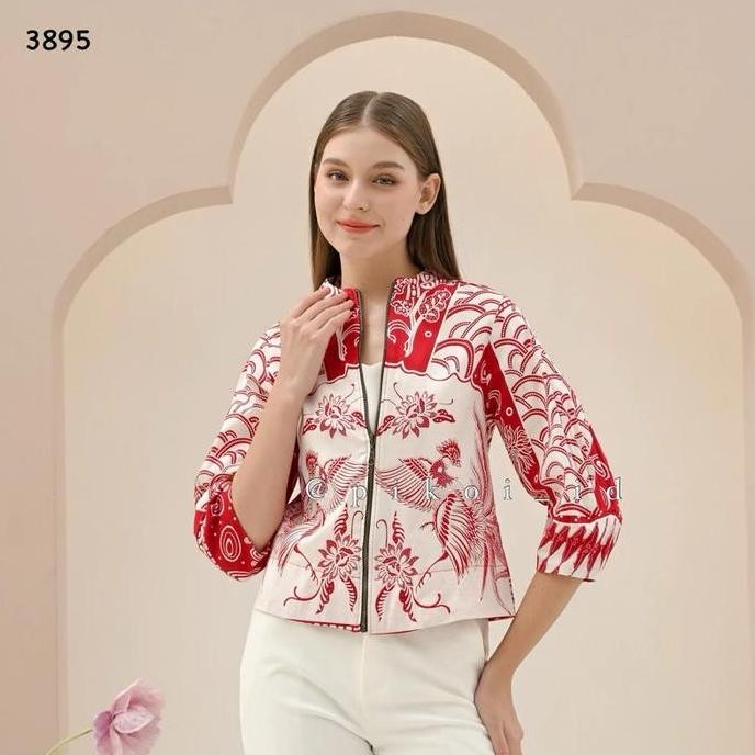 Bomber jaket batik wanita modern / outer batik seragam kantor pink